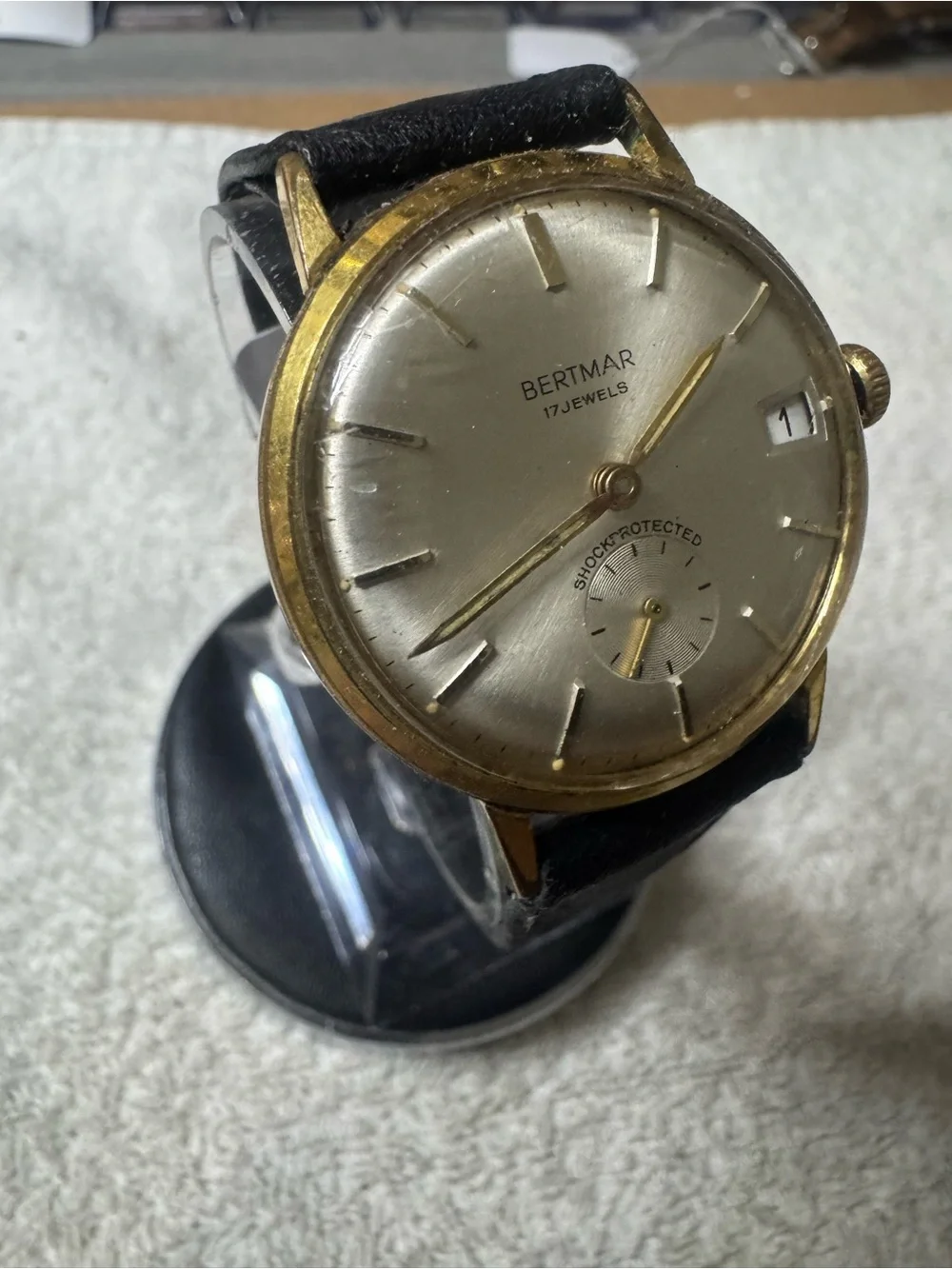 betmar 17 Jewels Gold-Tone Men's Dress Watch - Gold Dial, Black Strap